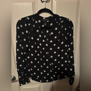 White House Black Market Black and White Polka Dot Top Sz 2